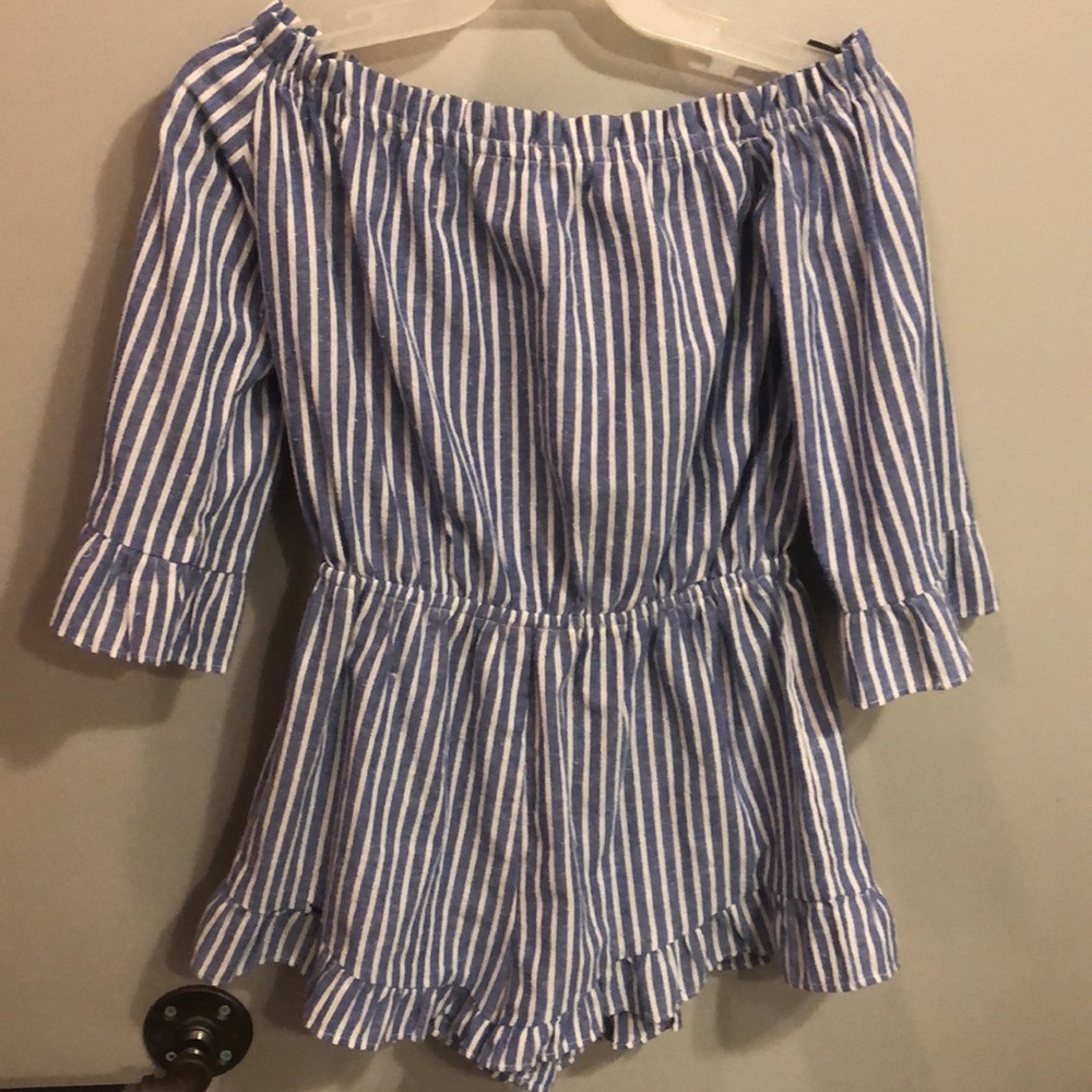 Striped off the shoulder romper